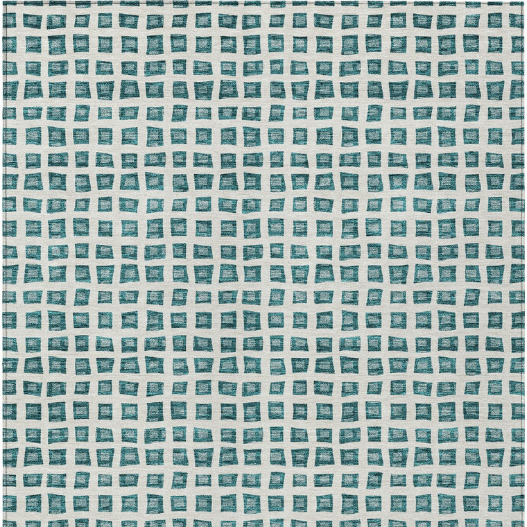 3' X 5' Teal Blue And Ivory Geometric Washable Indoor Outdoor Area Rug Transitional Style - Teal Blue, Ivory Color