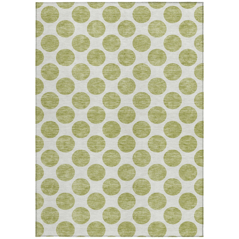 5' X 8' Sage And Ivory Polka Dot Washable Indoor Outdoor Area Rug