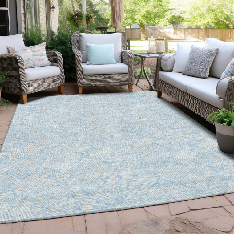 5' X 8' Sky Blue And Ivory Floral Washable Indoor Outdoor Area Rug Transitional Style - Sky Blue, Ivory Color