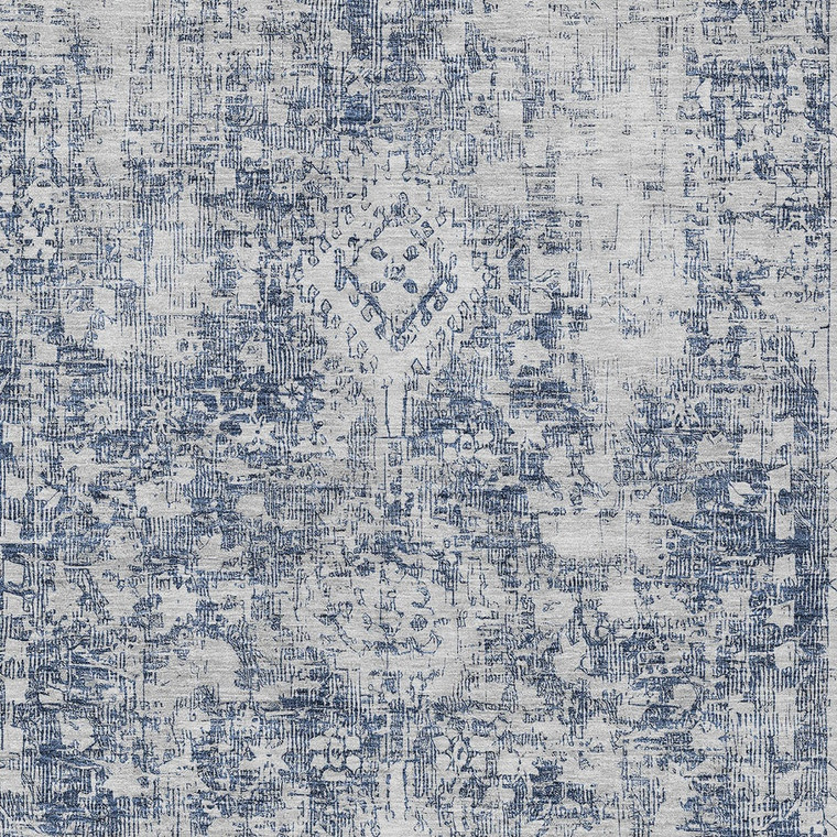 5' X 8' Navy Blue Oriental Washable Indoor Outdoor Area Rug - Navy Blue