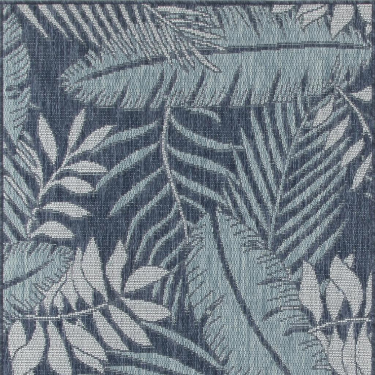 3' X 5' Navy Blue And Ivory Palm Leaf Indoor Outdoor Area Rug - 880016863383