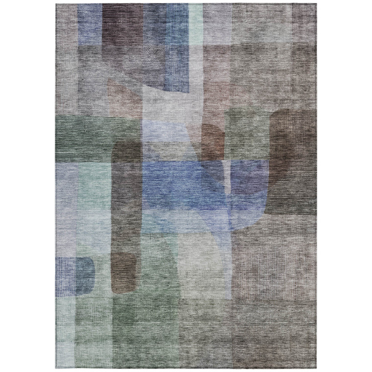 3' X 5' Brown Green And Blue Abstract Washable Indoor Outdoor Area Rug