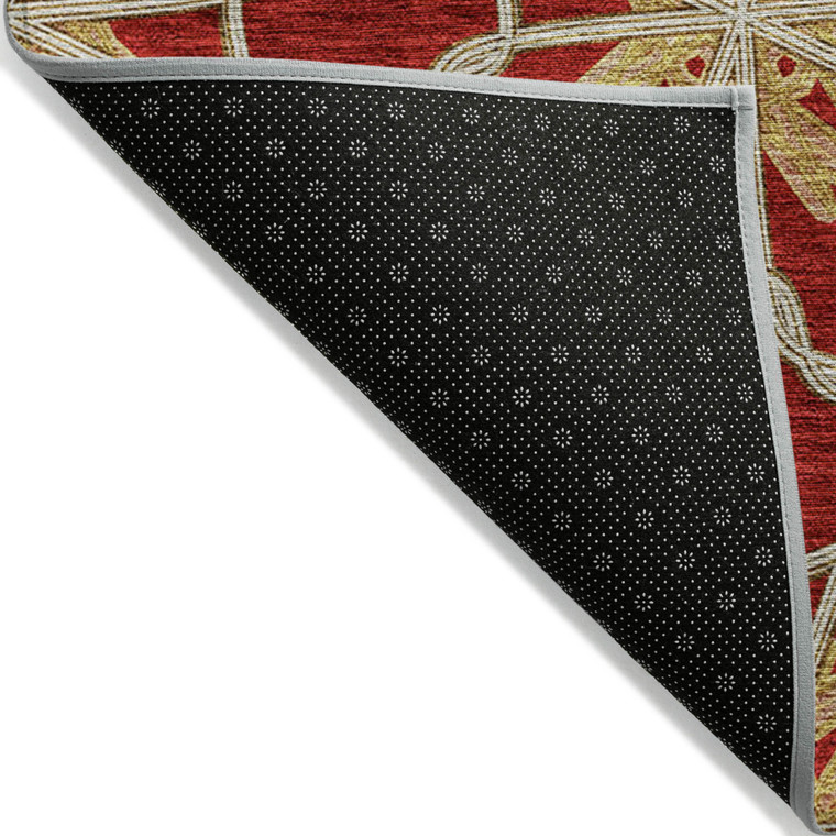 3' X 5' Orange And Gold Geometric Washable Indoor Outdoor Area Rug