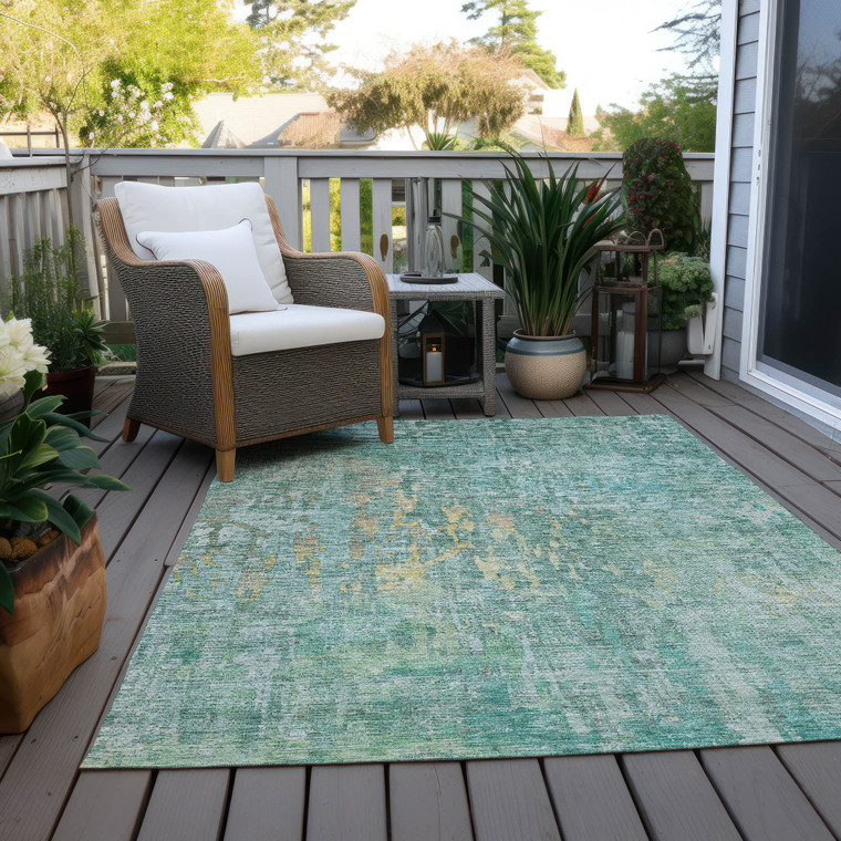 3' X 5' Teal Blue Abstract Washable Indoor Outdoor Area Rug Transitional Style - Teal Blue Color