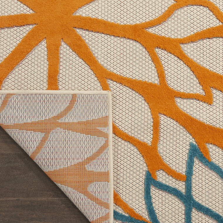 12' Ivory Green Blue Red And Orange Floral Indoor Outdoor Runner Rug