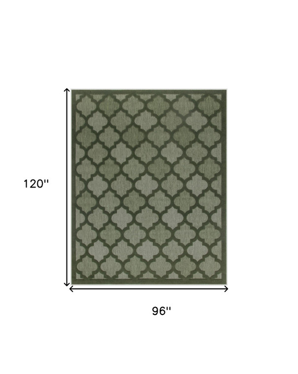 8' X 10' Dark Green And Light Green Trellis Indoor Outdoor Area Rug
