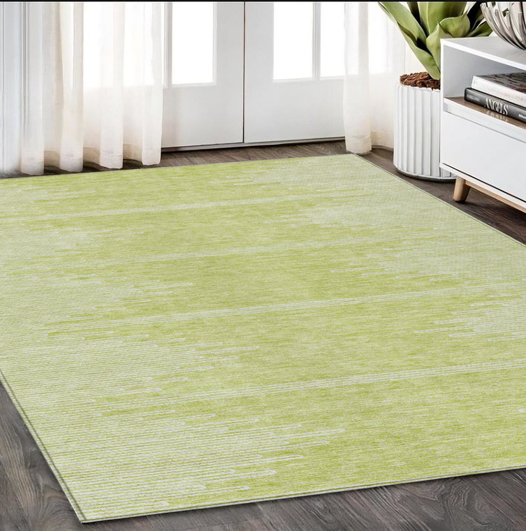 5' X 8' Artichoke Green And Ivory Abstract Washable Indoor Outdoor Area Rug