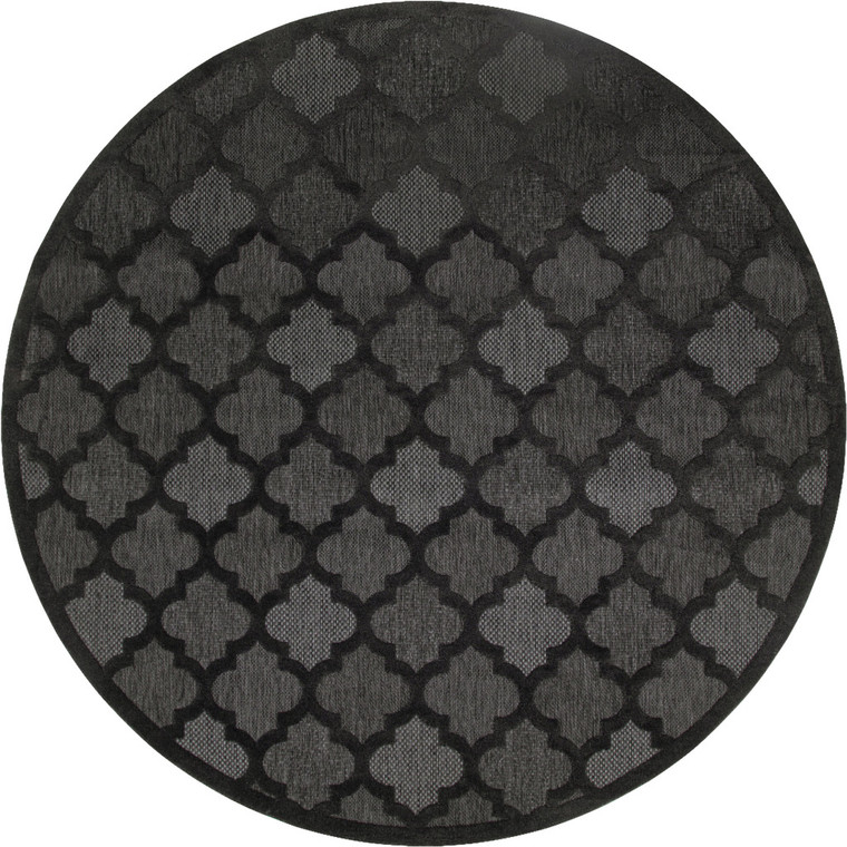 10' Charcoal And Black Round Trellis Indoor Outdoor Area Rug