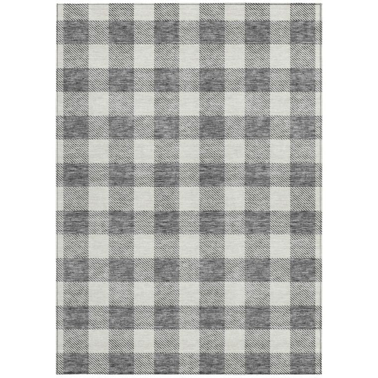 5' X 8' Gray And Charcoal Plaid Washable Indoor Outdoor Area Rug
