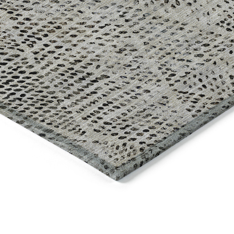 3' X 5' Gray Beige And Black Geometric Washable Indoor Outdoor Area Rug