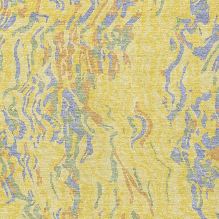 3' X 5' Yellow Purple And Green Abstract Washable Indoor Outdoor Area Rug