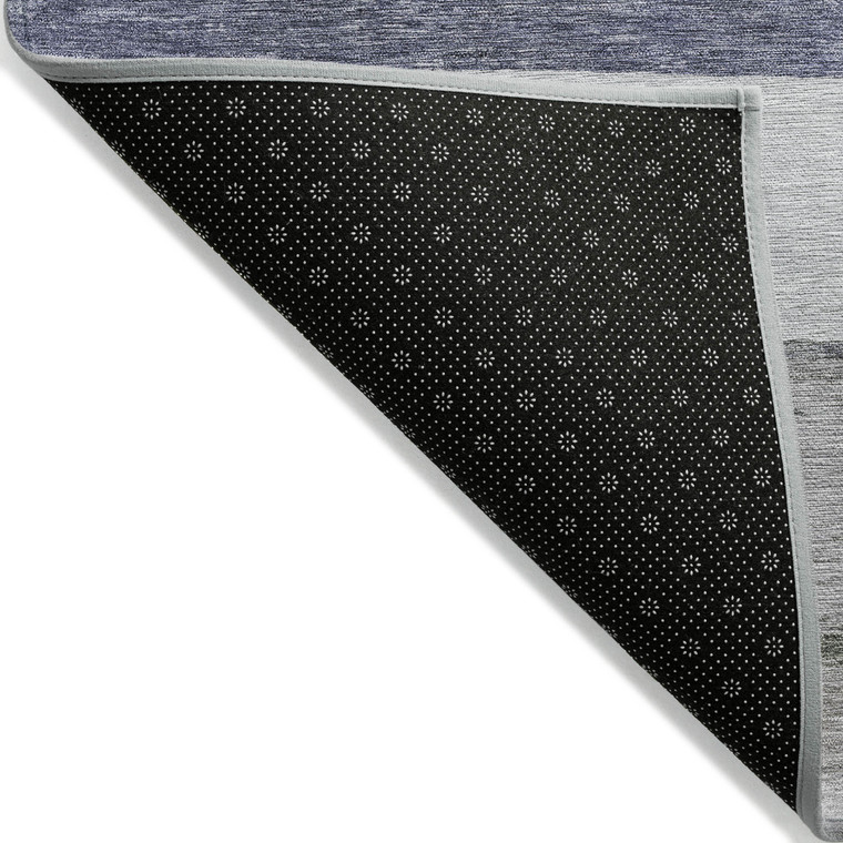 3' X 5' Denim Blue Ivory And Gray Abstract Washable Indoor Outdoor Area Rug