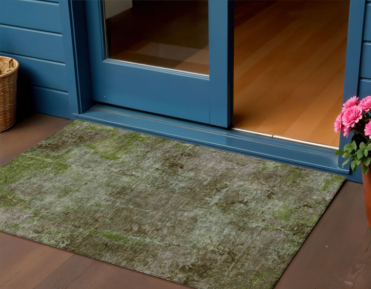 3' X 5' Brown Abstract Washable Indoor Outdoor Area Rug - Brown