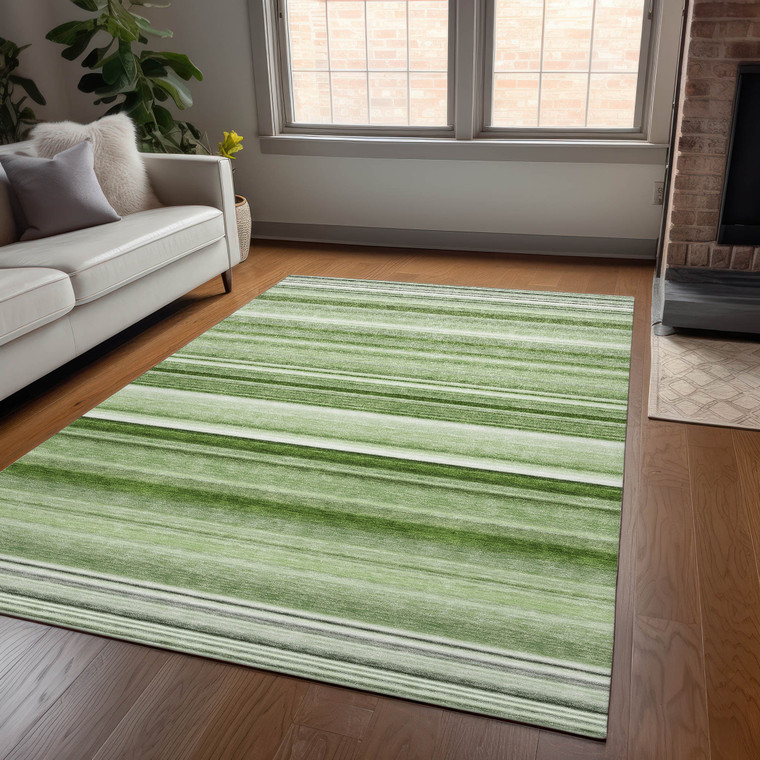 3' X 5' Artichoke Green Striped Washable Non Skid Indoor Outdoor Area Rug - Artichoke Green