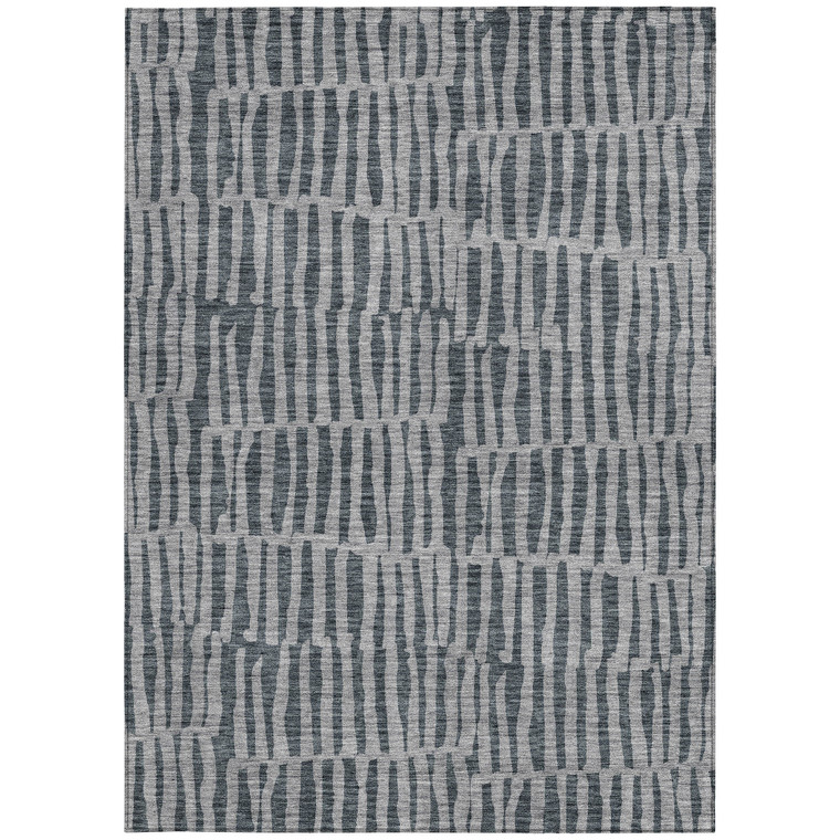 5' X 8' Charcoal And Gray Striped Washable Indoor Outdoor Area Rug
