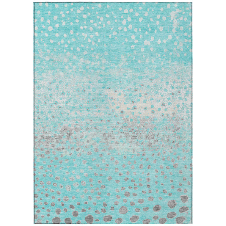 3' X 5' Aqua And Teal Blue Abstract Washable Indoor Outdoor Area Rug - Aqua, Teal Blue