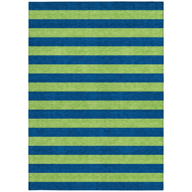 5' X 8' Navy Blue Striped Washable Non Skid Indoor Outdoor Area Rug - 608219309534