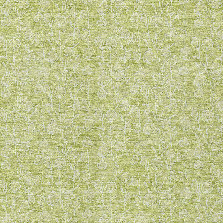 3' X 5' Artichoke Green And Ivory Floral Washable Indoor Outdoor Area Rug