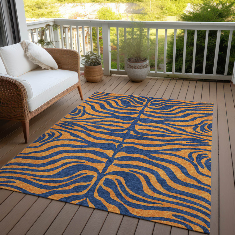 3' X 5' Navy Blue And Pink Animal Print Washable Indoor Outdoor Area Rug