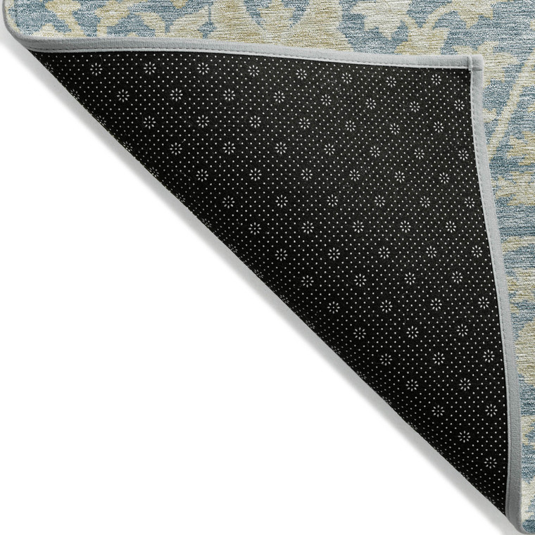 3' X 5' Sky Blue And Beige Floral Washable Indoor Outdoor Area Rug