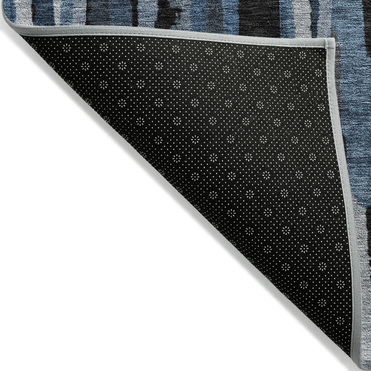 3' X 5' Blue Black And Gray Striped Washable Indoor Outdoor Area Rug - Blue, Black, Gray