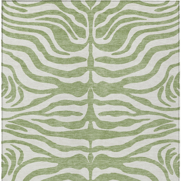 3' X 5' Artichoke Green And Ivory Animal Print Washable Indoor Outdoor Area Rug