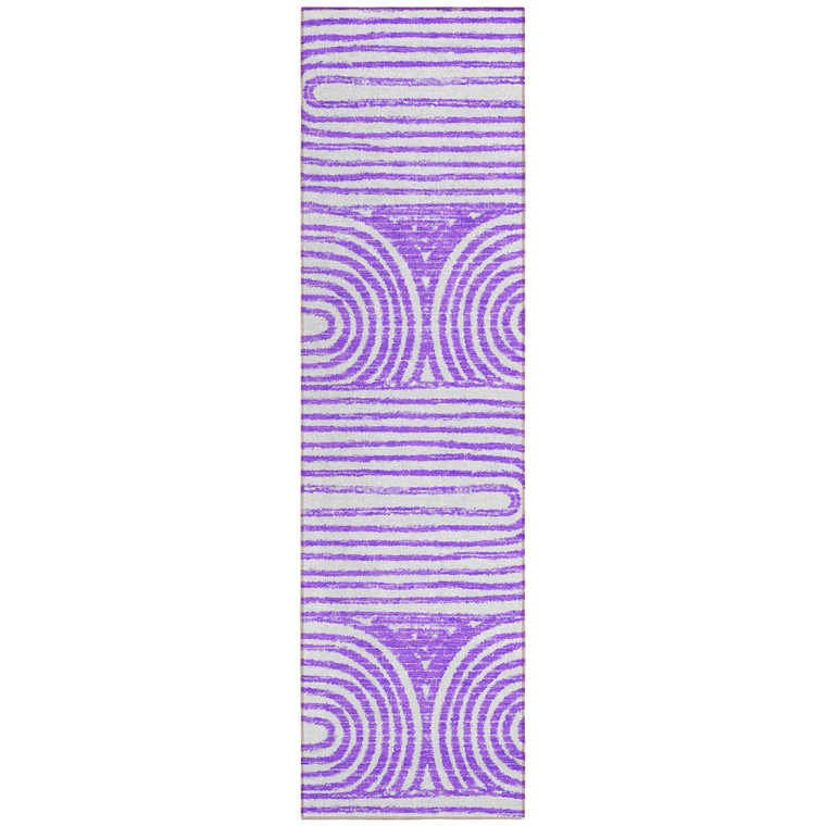 8' Runner Purple and White Abstract Washable Non Skid Indoor Outdoor Runner Rug - Purple, White