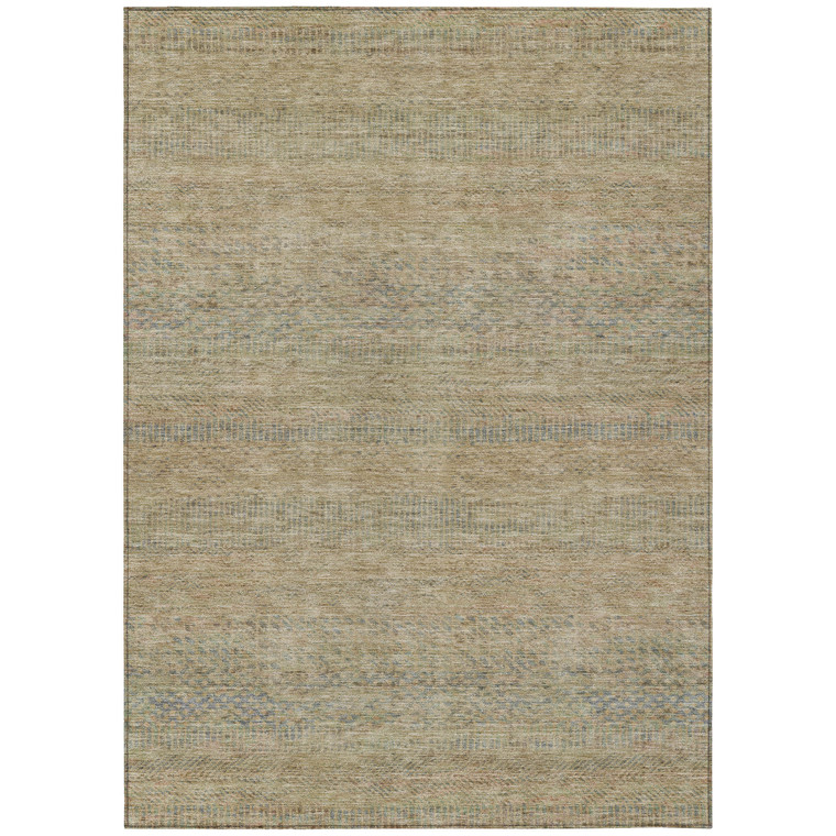 3' X 5' Beige And Taupe Striped Washable Indoor Outdoor Area Rug