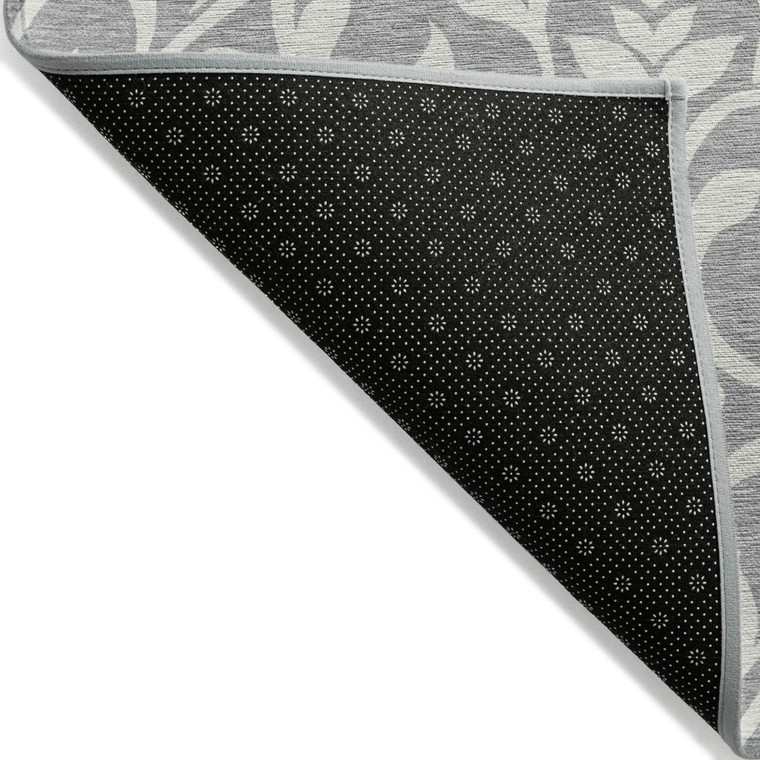 5' X 8' Gray And Ivory Floral Washable Indoor Outdoor Area Rug