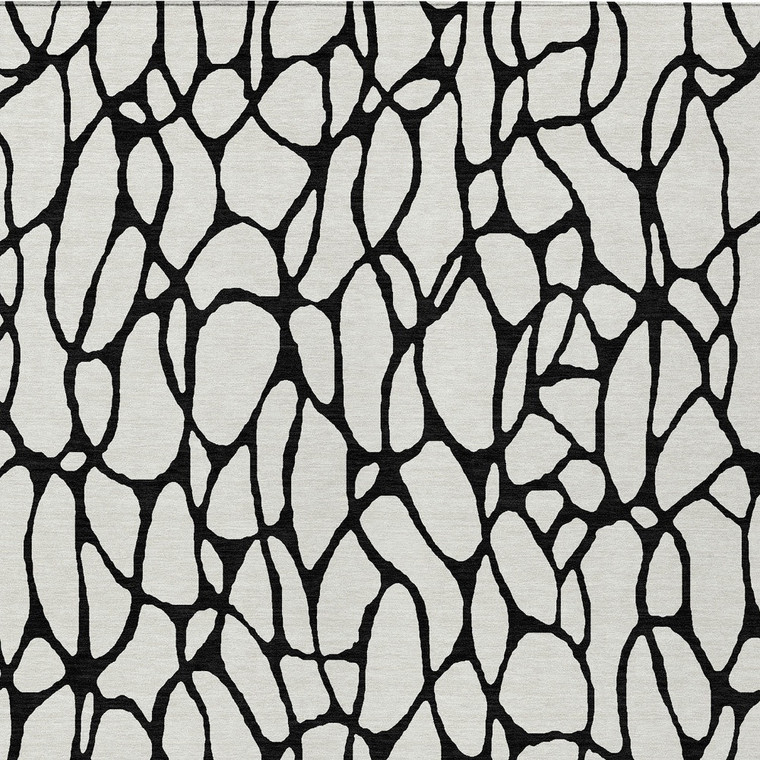 3' X 5' Ivory And Black Geometric Washable Indoor Outdoor Area Rug - Ivory, Black