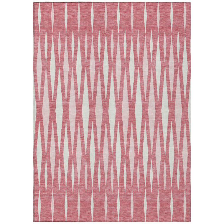 5' X 8' Blush And Ivory Geometric Washable Indoor Outdoor Area Rug Transitional Style - Blush, Ivory Color