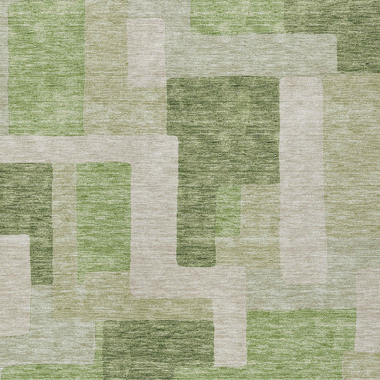 5' X 8' Green Sage And Beige Geometric Washable Indoor Outdoor Area Rug