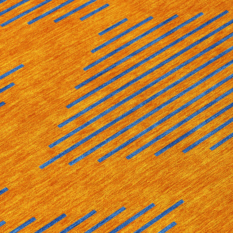 5' X 8' Orange And Blue Geometric Washable Indoor Outdoor Area Rug