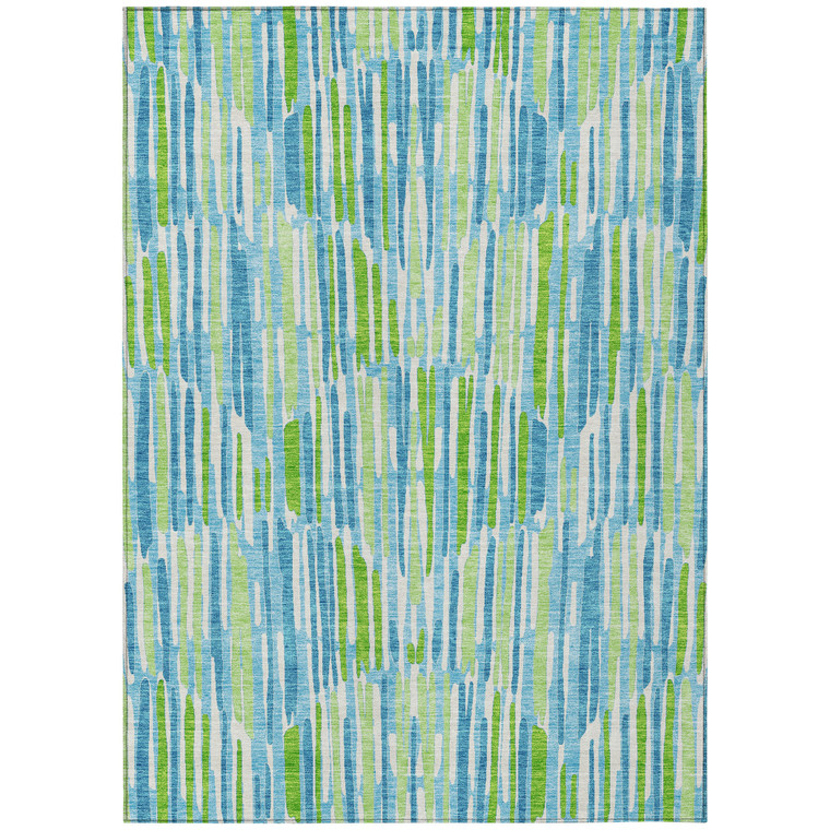 5' X 8' Aqua Teal Blue And Lime Green Abstract Washable Indoor Outdoor Area Rug