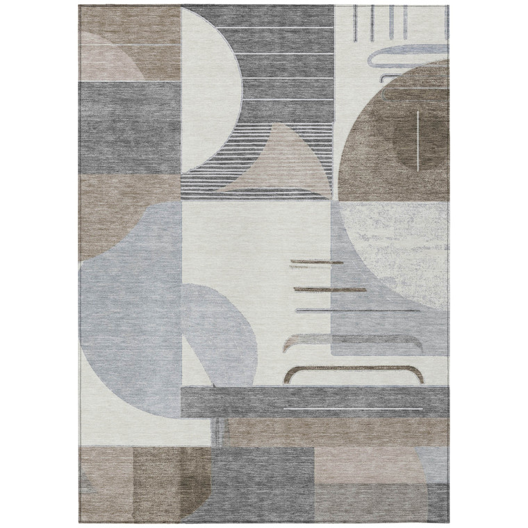 5' X 8' Taupe Gray And Ivory Geometric Washable Indoor Outdoor Area Rug
