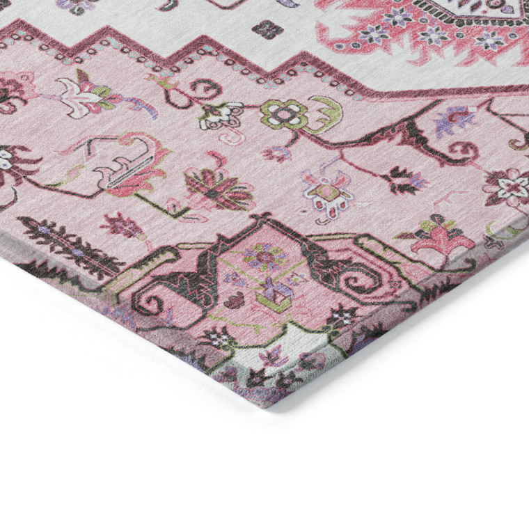 3' X 5' Pink Ivory And Gray Oriental Washable Indoor Outdoor Area Rug
