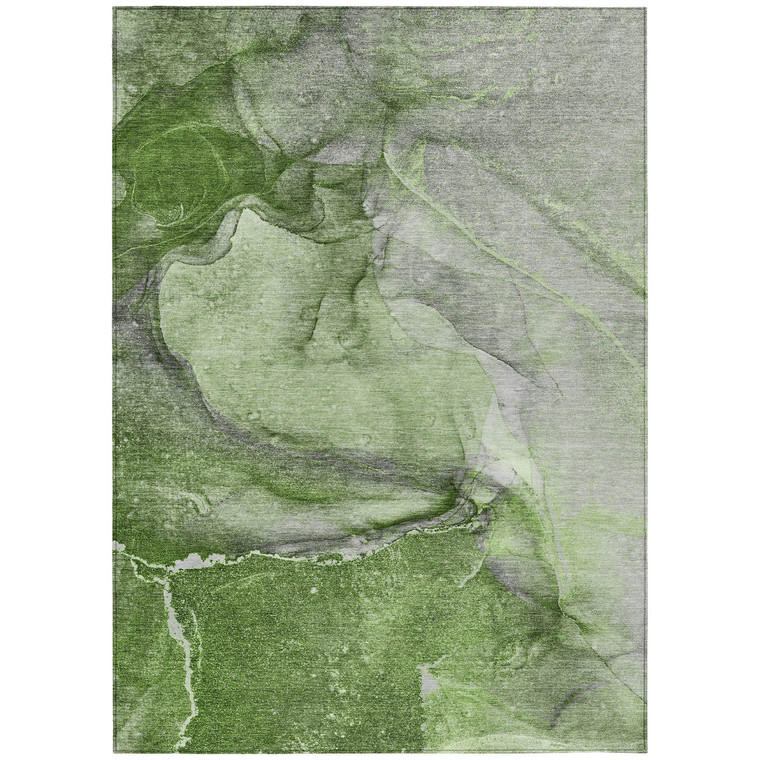 3' X 5' Olive Green Abstract Washable Non Skid Indoor Outdoor Area Rug - 608219264406