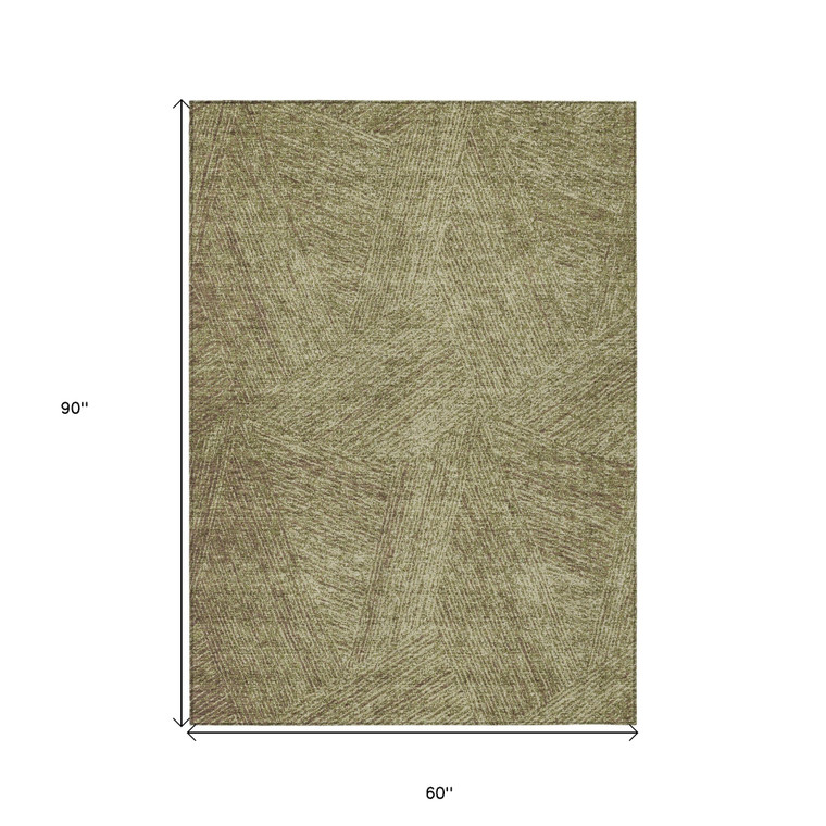 5' X 8' Green Beige And Brown Abstract Washable Indoor Outdoor Area Rug