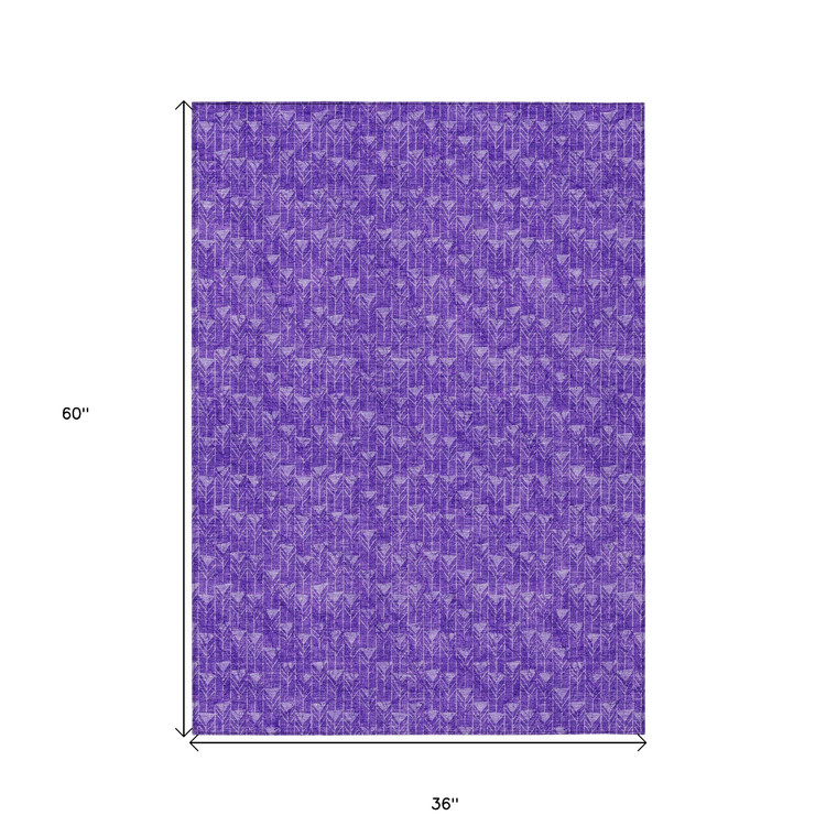 3' X 5' Purple Geometric Washable Non Skid Indoor Outdoor Area Rug