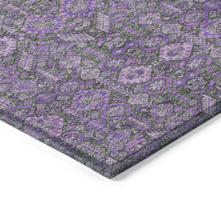 2' X 3' Purple and Green Floral Washable Non Skid Indoor Outdoor Area Rug - Purple, Green