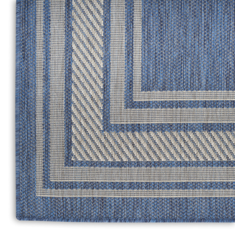 5' X 7' Denim Blue And Ivory Geometric Indoor Outdoor Area Rug - Denim Blue, Ivory
