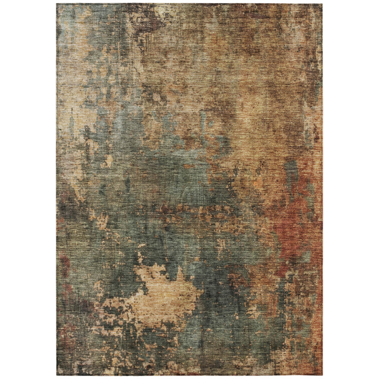 5' X 8' Sage Tan And Copper Abstract Washable Indoor Outdoor Area Rug