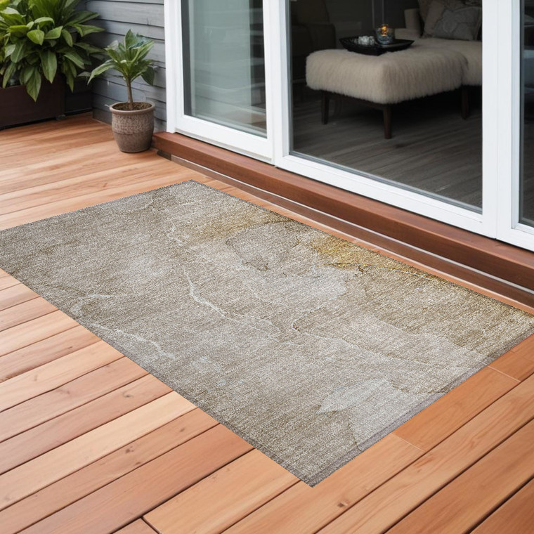 2' X 3' Beige Abstract Washable Non Skid Indoor Outdoor Area Rug - Beige