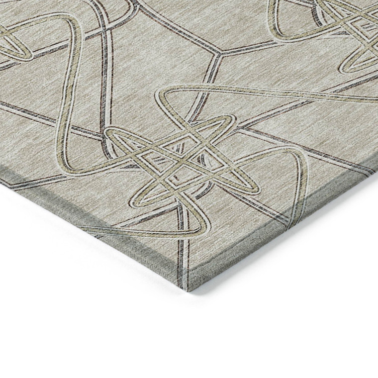 5' X 8' Beige Ivory And Gray Geometric Washable Indoor Outdoor Area Rug