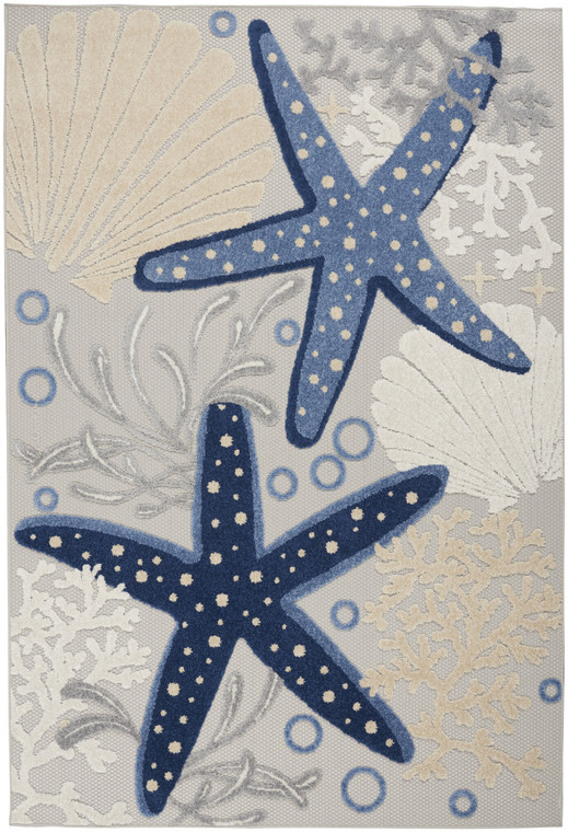 4' X 6' Navy Blue And Gray Starfish Indoor Outdoor Area Rug
