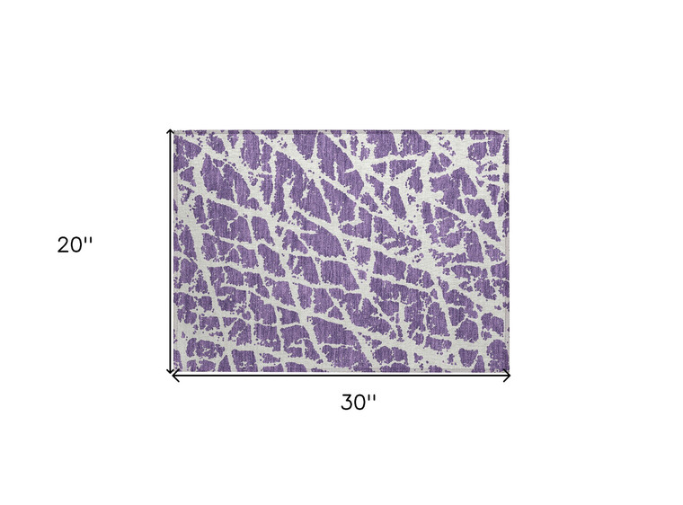 2' X 3' Purple and White Abstract Washable Non Skid Indoor Outdoor Area Rug