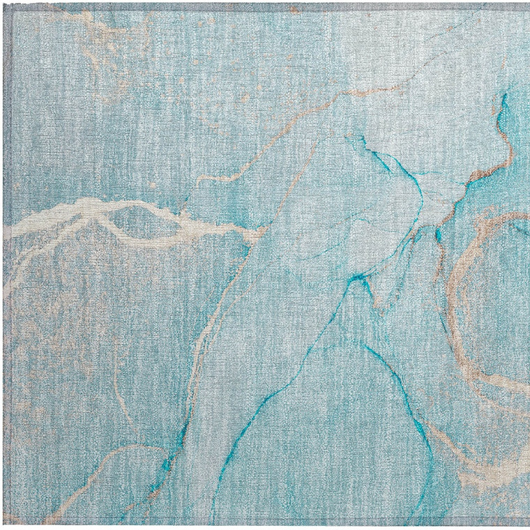 2' X 3' Teal Abstract Washable Non Skid Indoor Outdoor Area Rug Transitional Style - Teal Blue Color