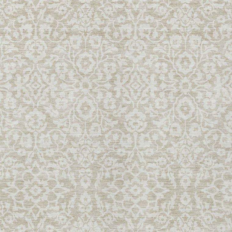 3' X 5' Beige And Ivory Damask Washable Indoor Outdoor Area Rug