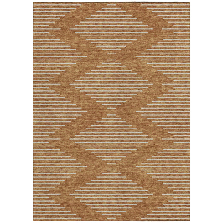 5' X 8' Copper And Beige Geometric Washable Indoor Outdoor Area Rug Transitional Style - Copper, Beige Color