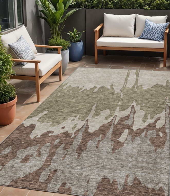 5' X 8' Beige And Taupe Abstract Washable Indoor Outdoor Area Rug - 880016445763